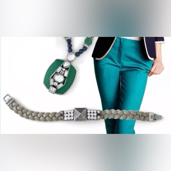 NWT Lia sophia “Confidant" bracelet, gray 8” braided leather w/ cut crystals - Picture 11 of 11